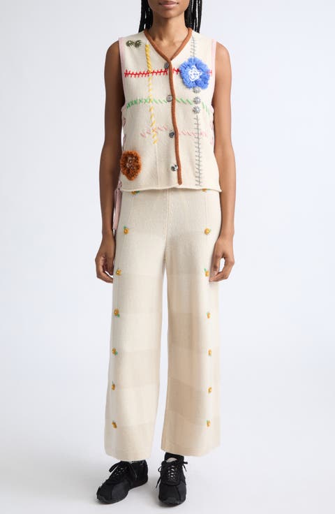 Daisy Check Embroidered Lambswool Vest