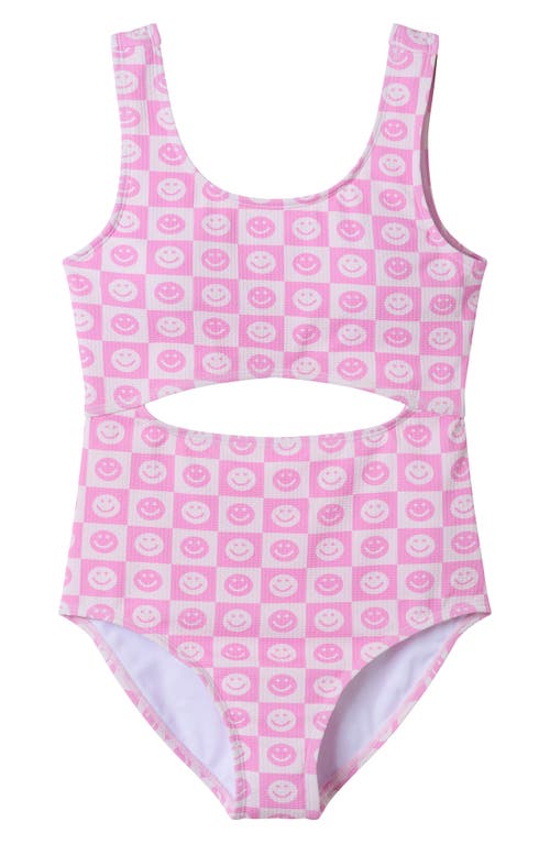 ANDY & EVAN ANDY & EVAN KIDS' TEXTURED SMILEY CHECK ONE-PIECE SWIMSUIT 