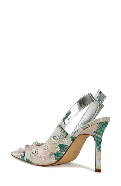 Azalea Wang Sericus Embellished Pointed Toe Slingback Pump In Cream/silver