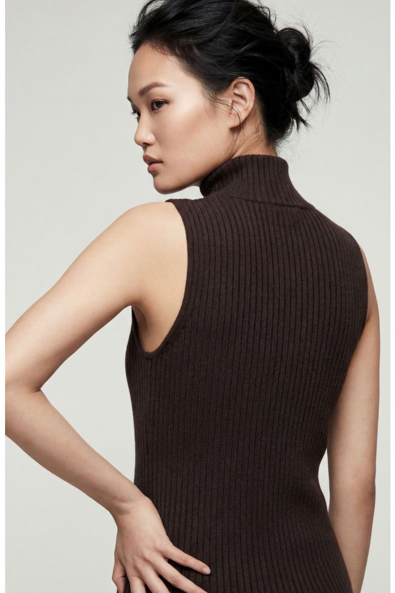 Selina Half-Zip Ribbed Sleeveless Sweater Top, Alternate, color, Espresso