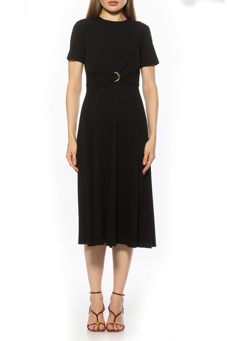 Xi Gathered Waist Midi Dress, Main, color, BLACK