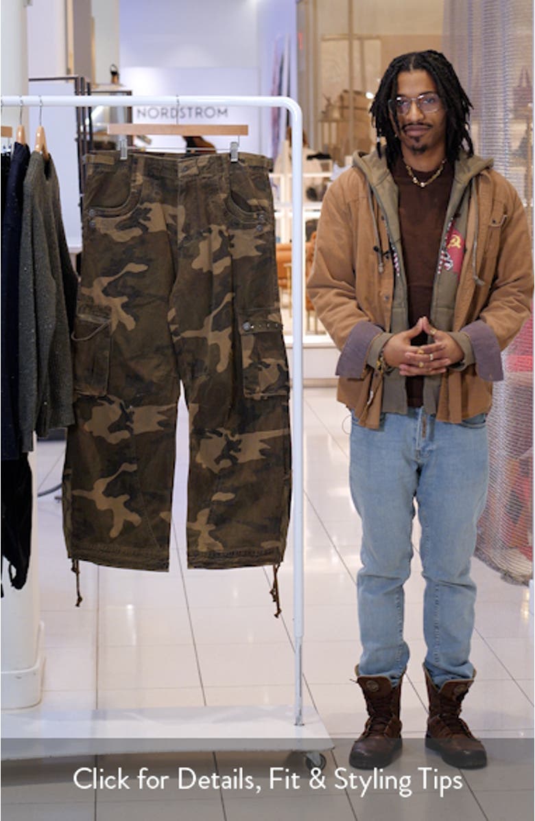 Studded Camo Low Rise Wide Leg Cargo Pants, sales video thumbnail