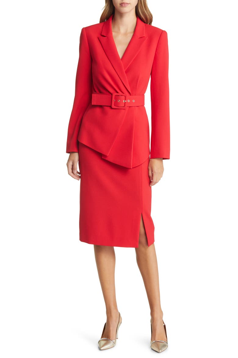 Nested Belted Jacket and Skirt, Main, color, RED