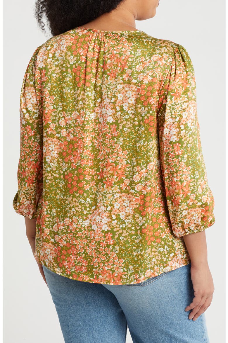 Floral V-Neck Long Sleeve Top, Alternate, color, GREEN/ CORAL