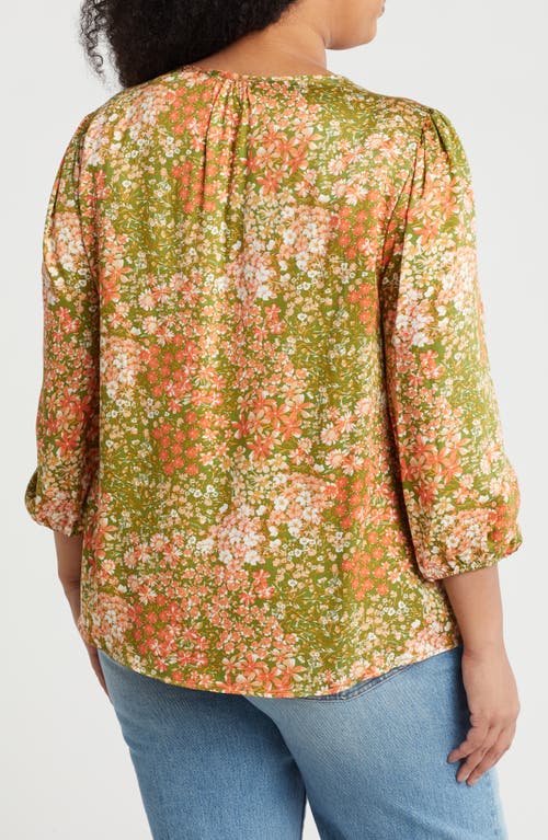 Renee C Floral V-neck Long Sleeve Top In Multi