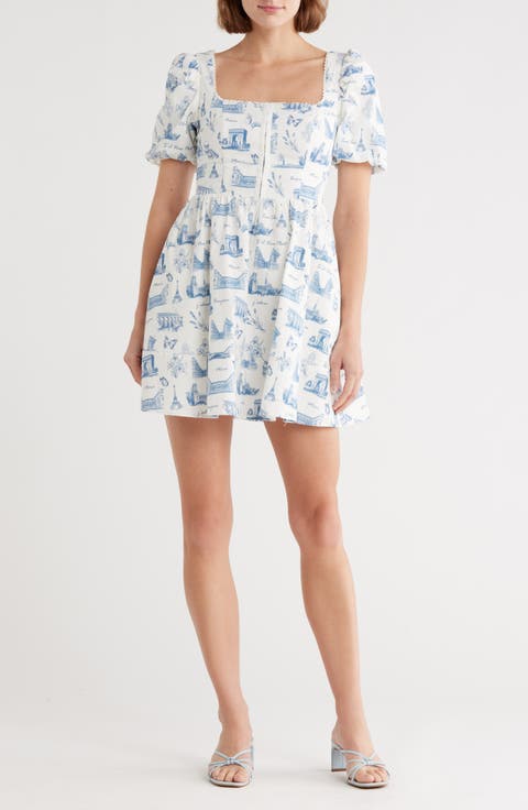 Puff Sleeve Fit-and-Flare Dress