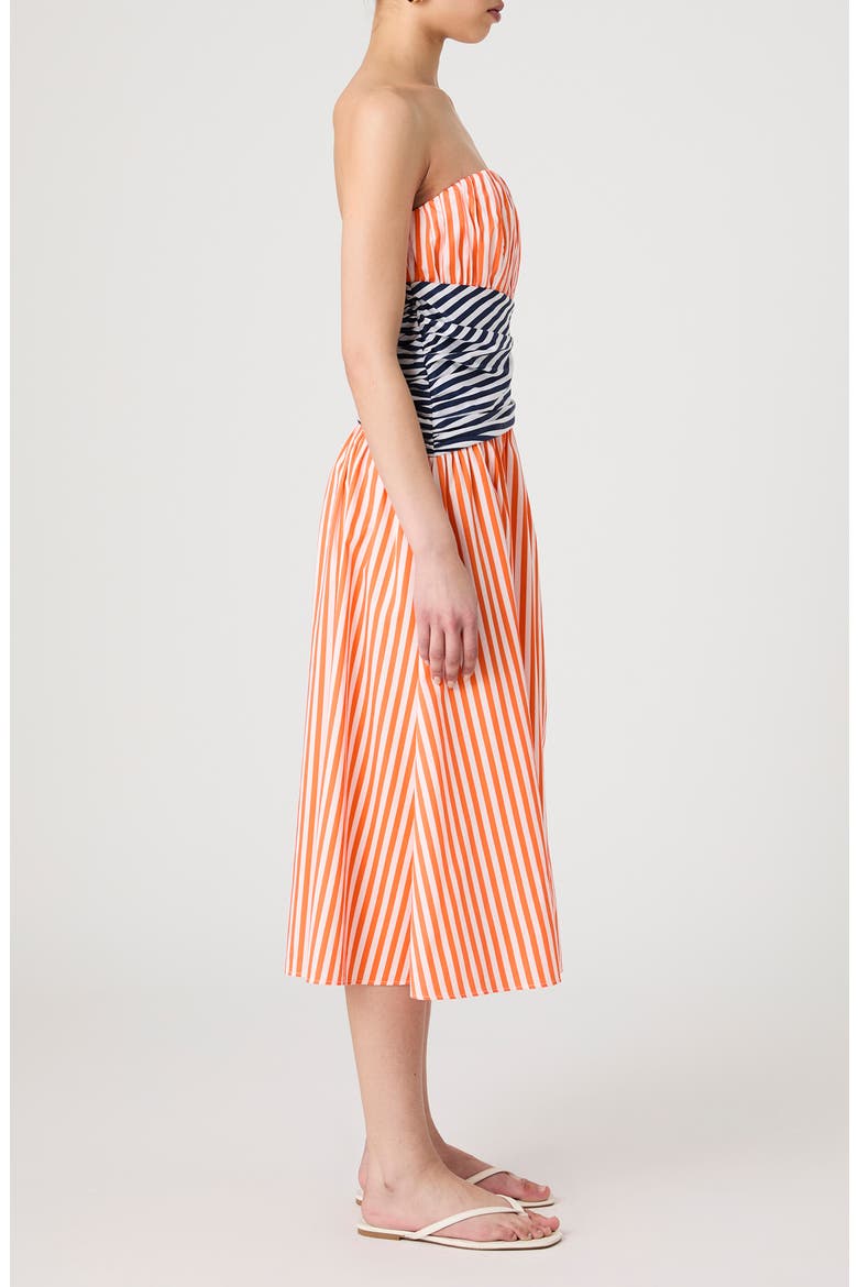 Alexis Stripe Strapless Midi Dress, Alternate, color, ORANGE-MARINE-PINK
