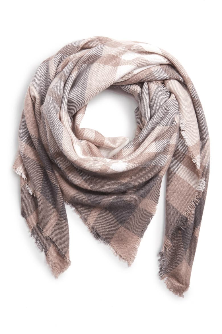 Tonal Plaid Scarf, Main, color, GREY/ TAUPE