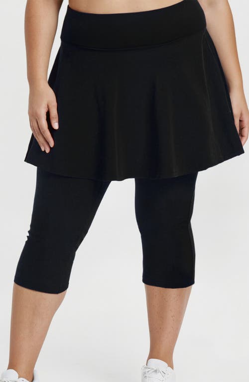 Calypsa Plus Size Flared Swim Skort With Capri Leggings In Black