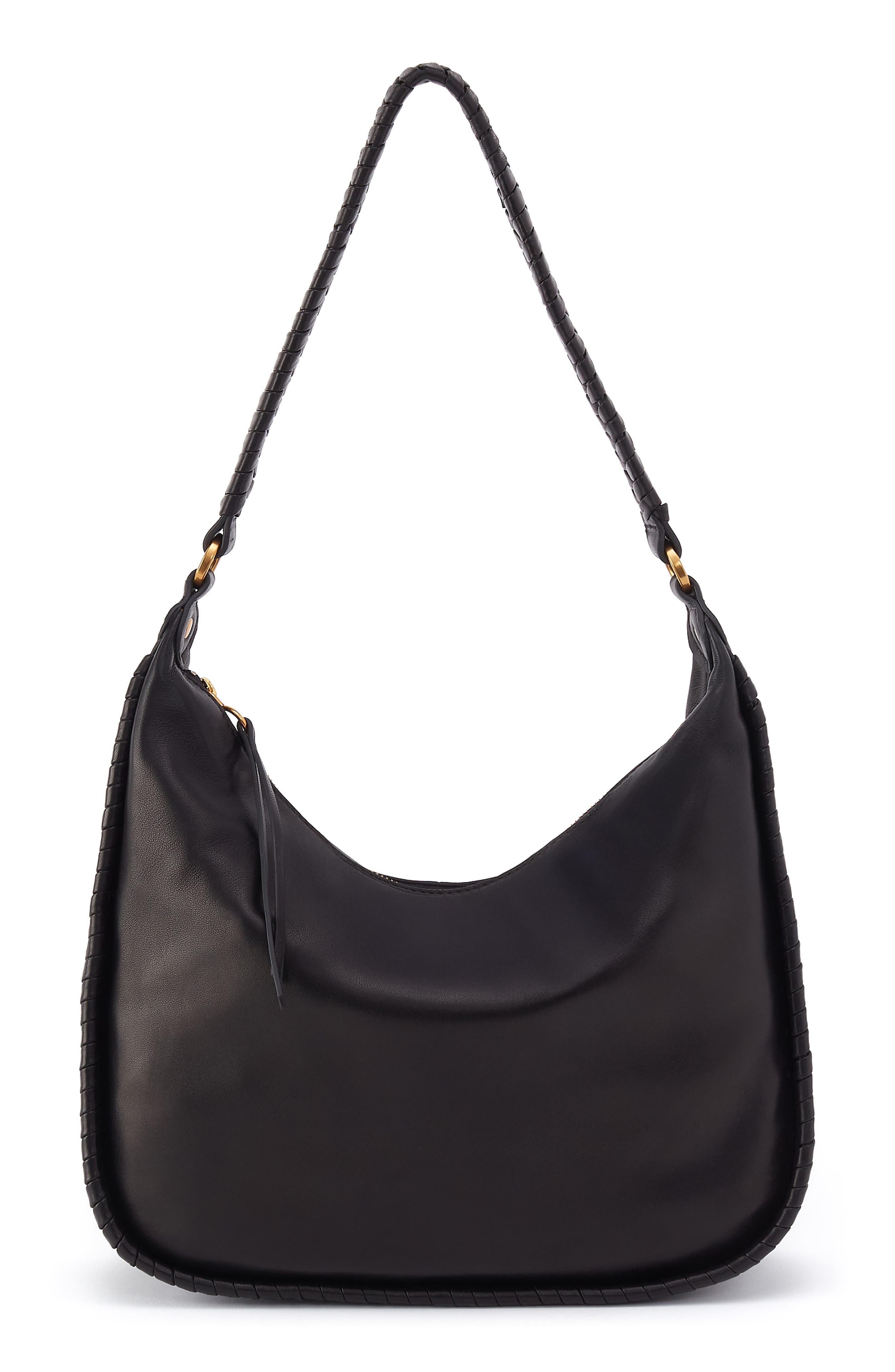 Large Mia Crescent Leather Hobo, Main, color, BLACK