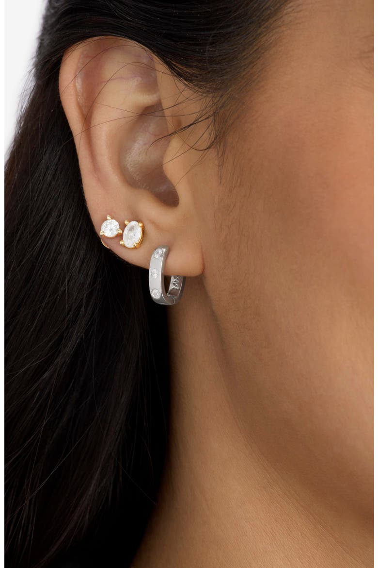 Ashley Cubic Zirconia Convertible Link Hoop Earrings, Alternate, color, SILVER-WHITE