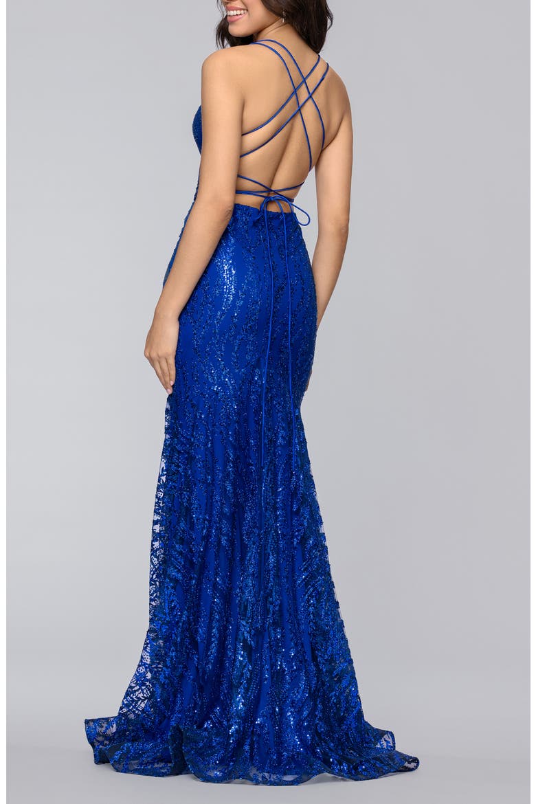 Sequin Illusion Bodice Mermaid Gown, Alternate, color, ROYAL
