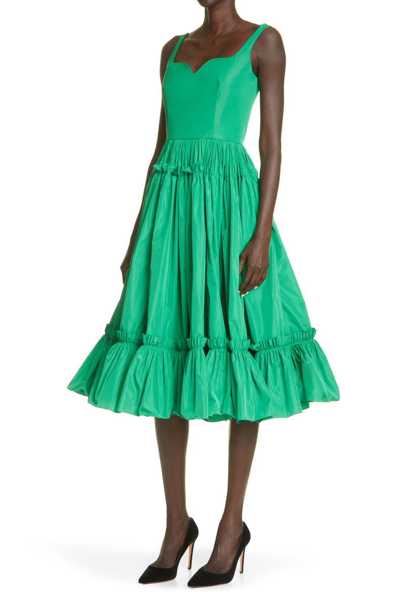 Alexander McQueen Taffeta Fit & Flare Dress, Alternate, color, VERDE