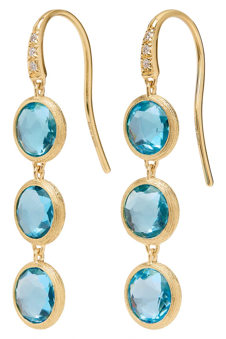 Jaipur 18k Gold Blue Topaz Three-Stone Drop Earrings, Main, color, GOLD