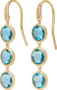 Marco Bicego Jaipur 18k Gold Blue Topaz Three-Stone Drop Earrings