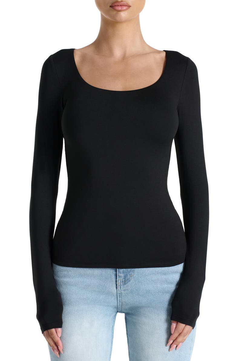 Naked Wardrobe Bare Scoop Neck Long Sleeve Top, Main, color, Black