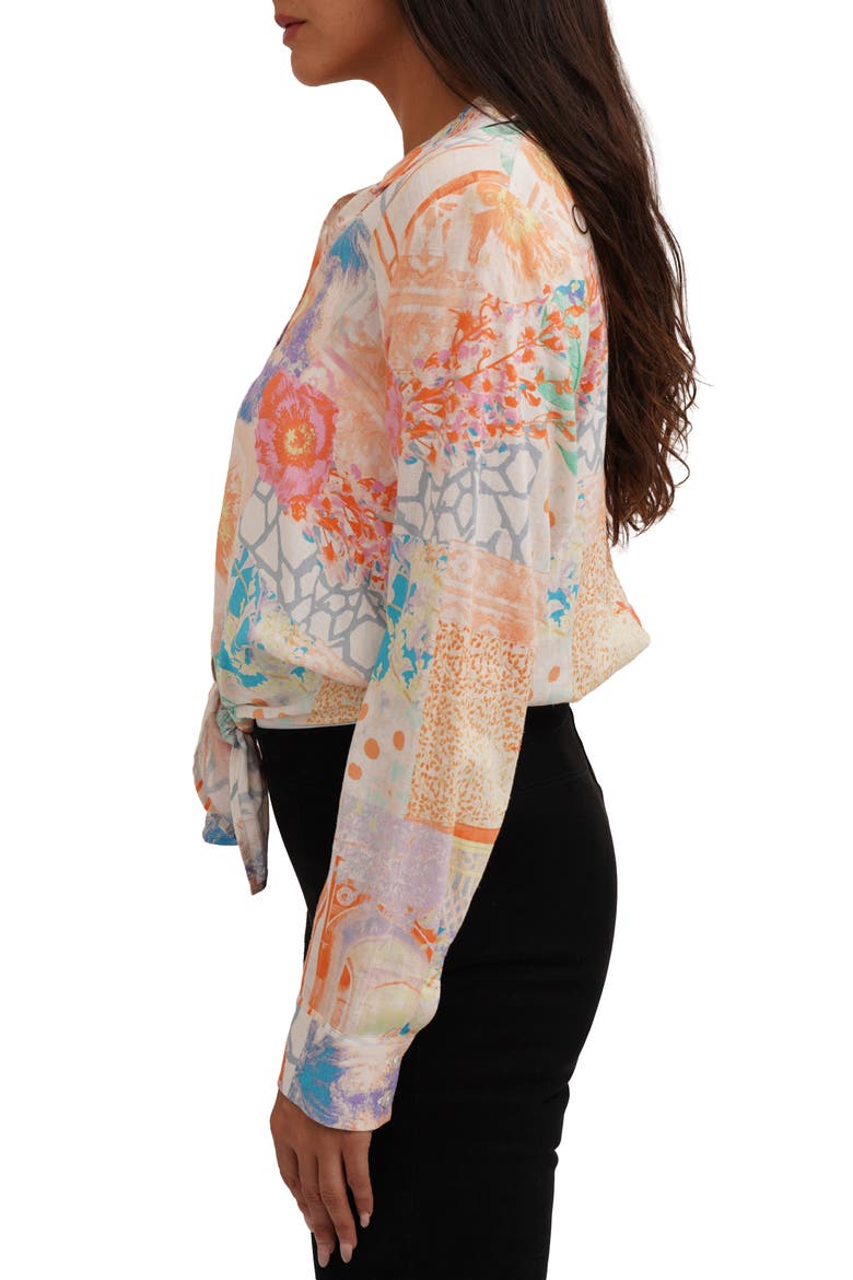 Long Sleeve Tie Front Button-Up Shirt, Alternate, color, JOSIE