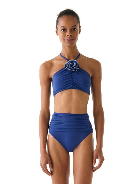 Contrast Rosette Solids High Neck Bra Swim Top