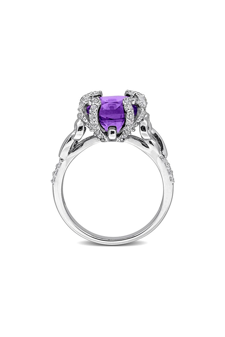 Sterling Silver Cushion Cut Amethyst & White Topaz Ring, Alternate, color, PURPLE
