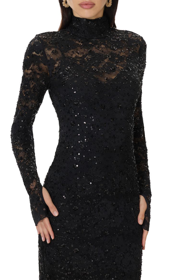 Shailene Lace Long Sleeve Midi Dress, Alternate, color, NOIR