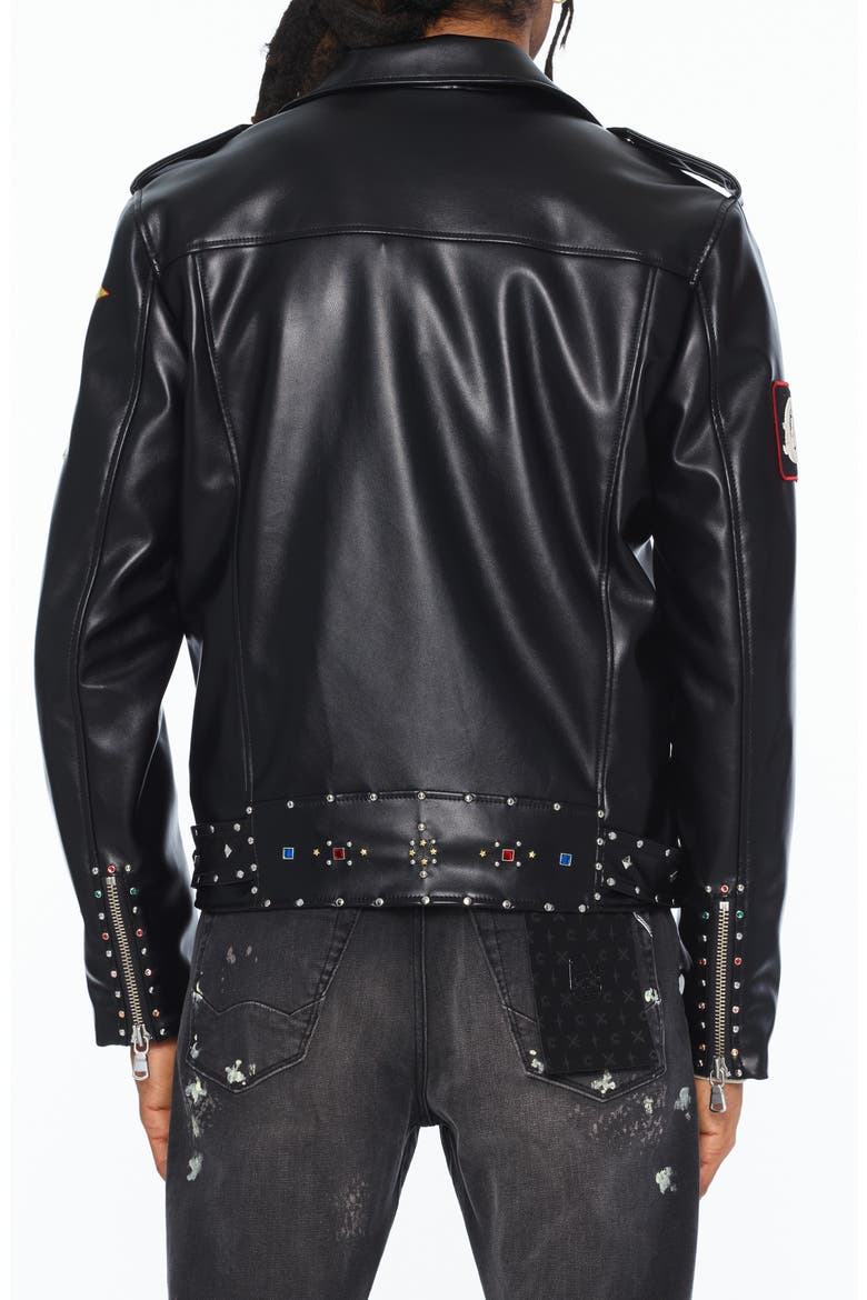Stars Leather Moto Jacket, Alternate, color, BLACK