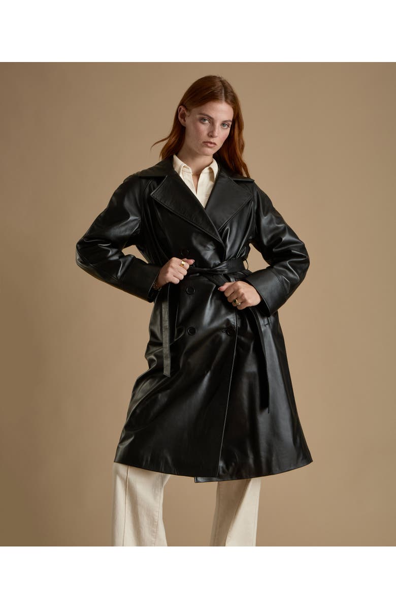 Furniq UK Sloane Leather Trench Coat, Alternate, color, Black