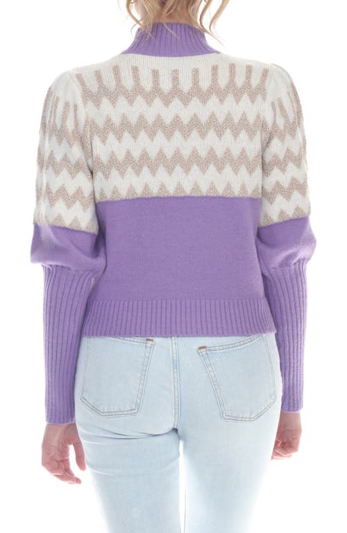 Rain And Rose Metallic Chevron Stripe Sweater In Purple