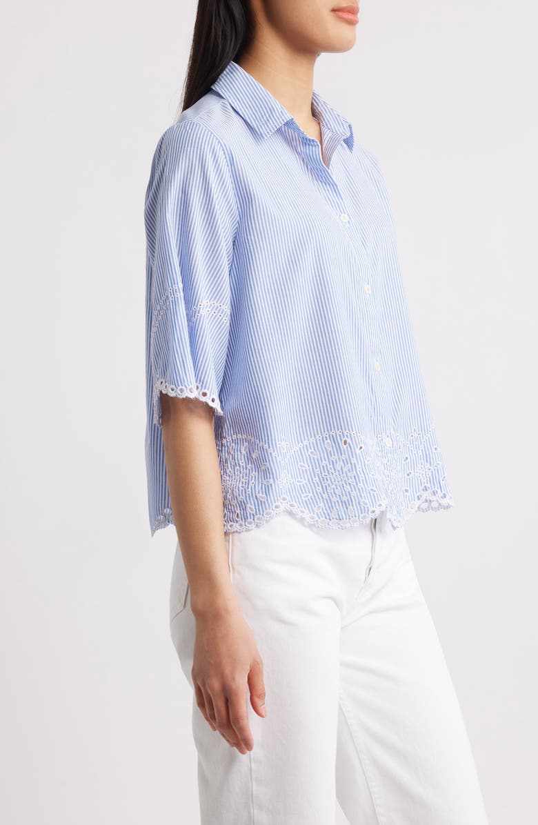 beachlunchlounge Chloé Stripe Embroidered Eyelet Border Button-Up Shirt, Alternate, color,