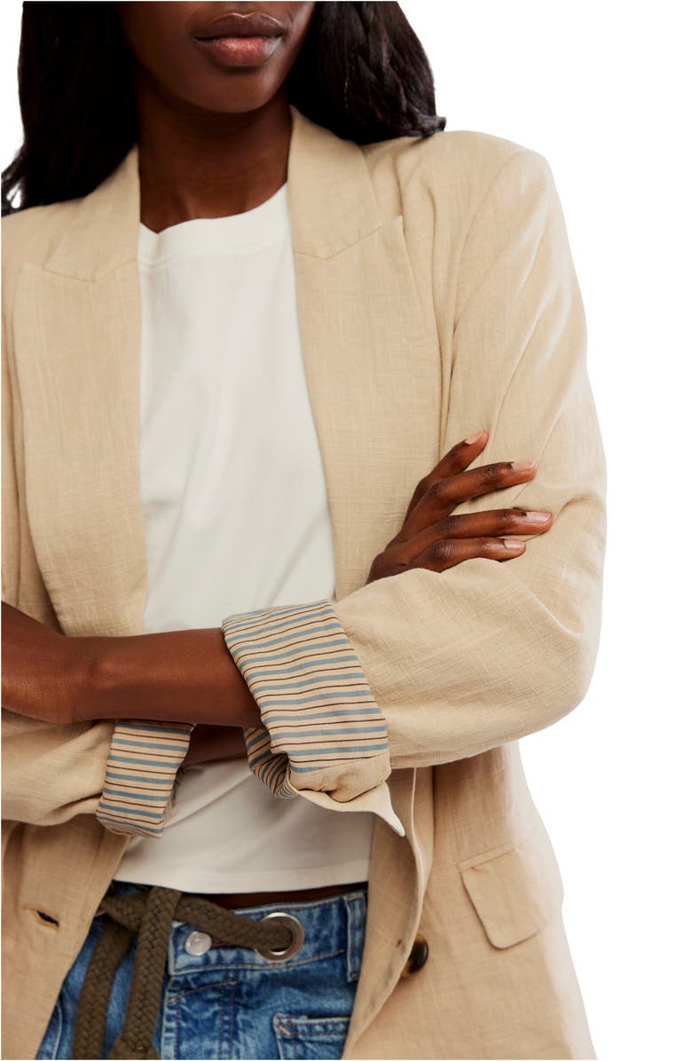 Free People Prep School Linen Blend Blazer, Alternate, color, Birch