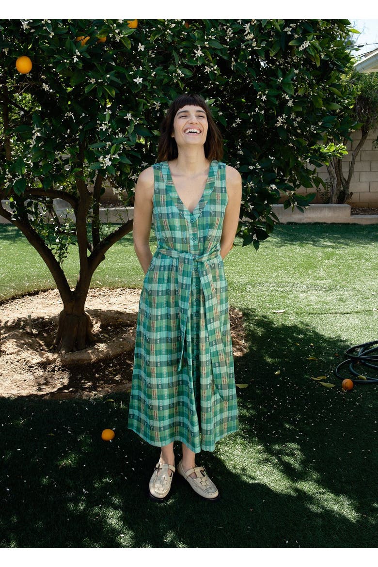 Callie Sleeveless Belted V-neck Dress, Alternate, color, Garden