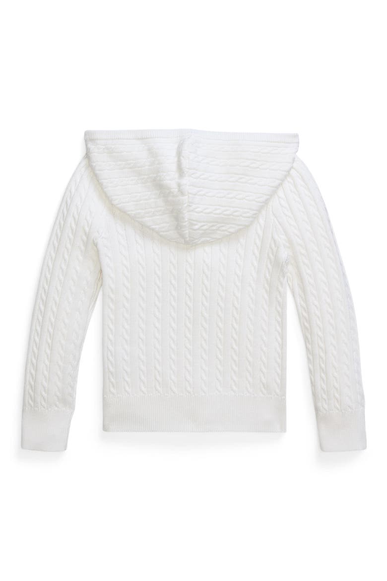 Kids' Cable Knit Cotton Zip Hoodie, Alternate, color, WHITE