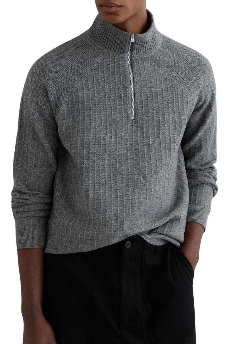 Aldershot Rib Half Zip Sweater, Main, color, GREY MELANGE