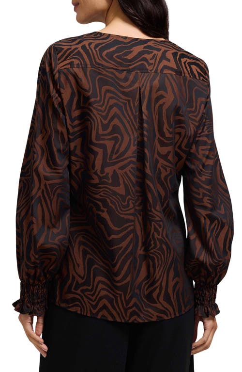 Foxcroft Alicia Zebra Print Cotton Blend Popover Top In Brown