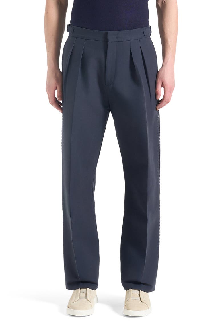 Nolan Twin Pleat Chino Trousers with Stitch Detail, Main, color, Navy