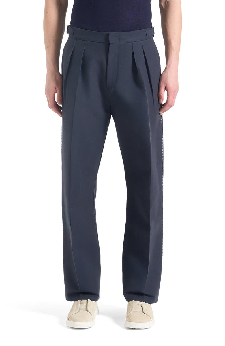Manière De Voir Nolan Twin Pleat Chino Trousers with Stitch Detail, Alternate, color, Navy