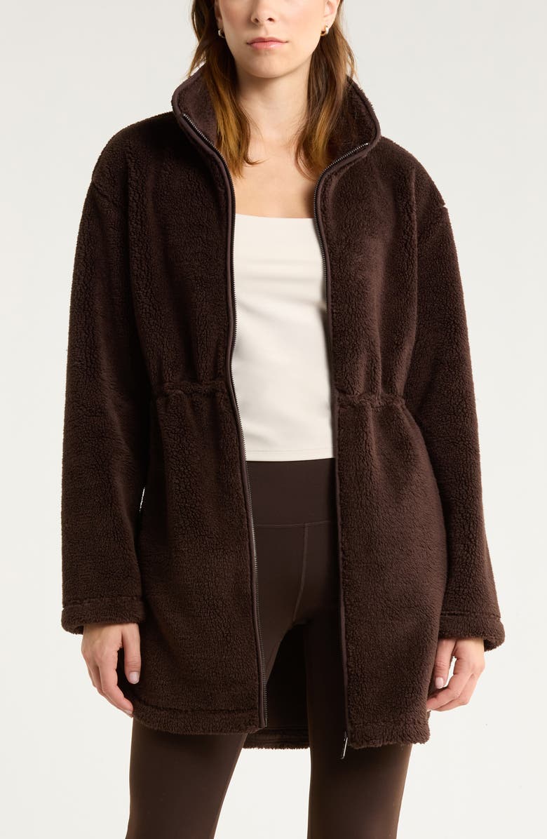 Zella Faux Shearling Longline Jacket, Main, color, Brown Mole'