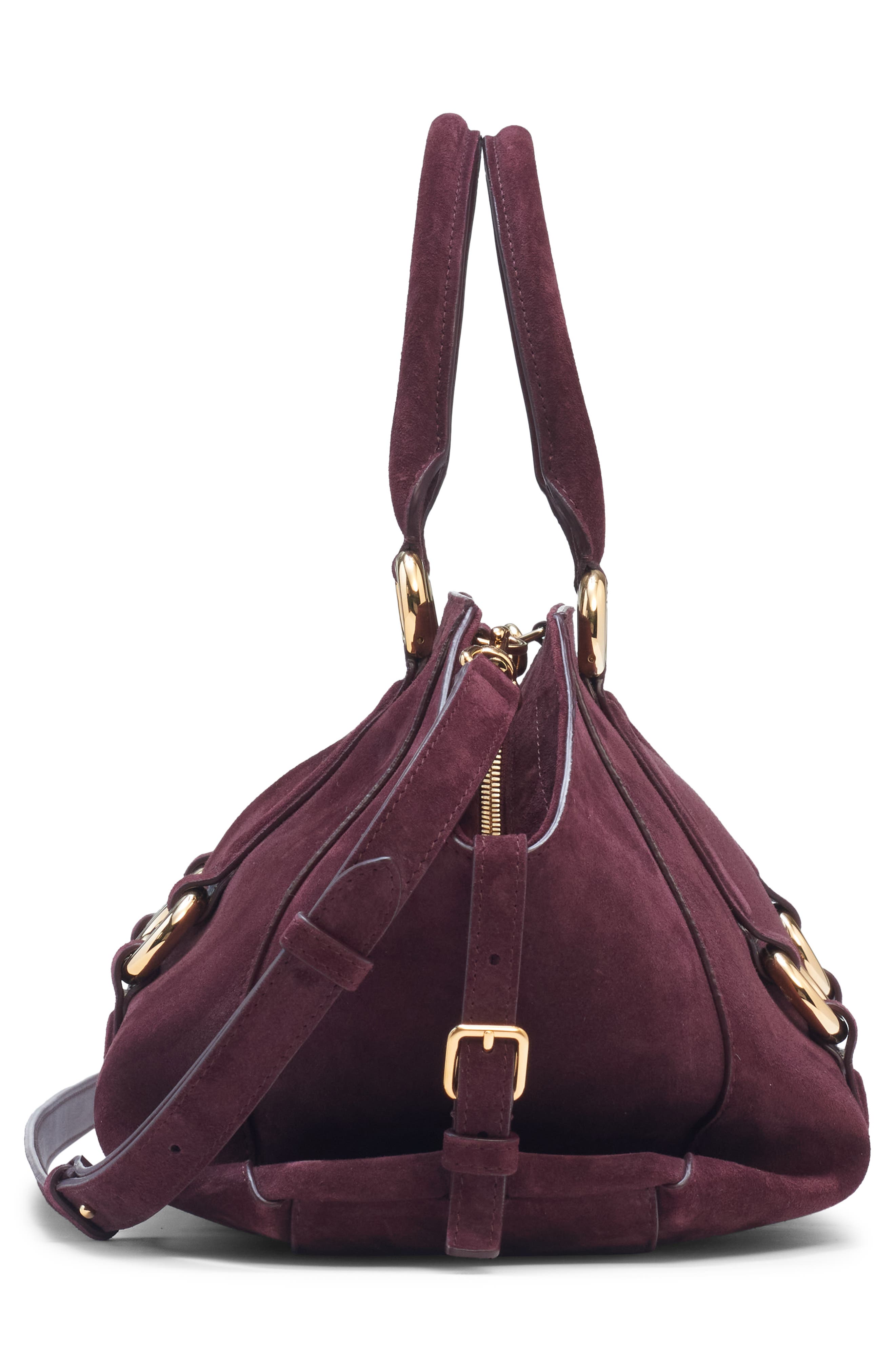 McQueen Medium Farringdon Leather Satchel, Alternate, color, Oxblood/ Gold
