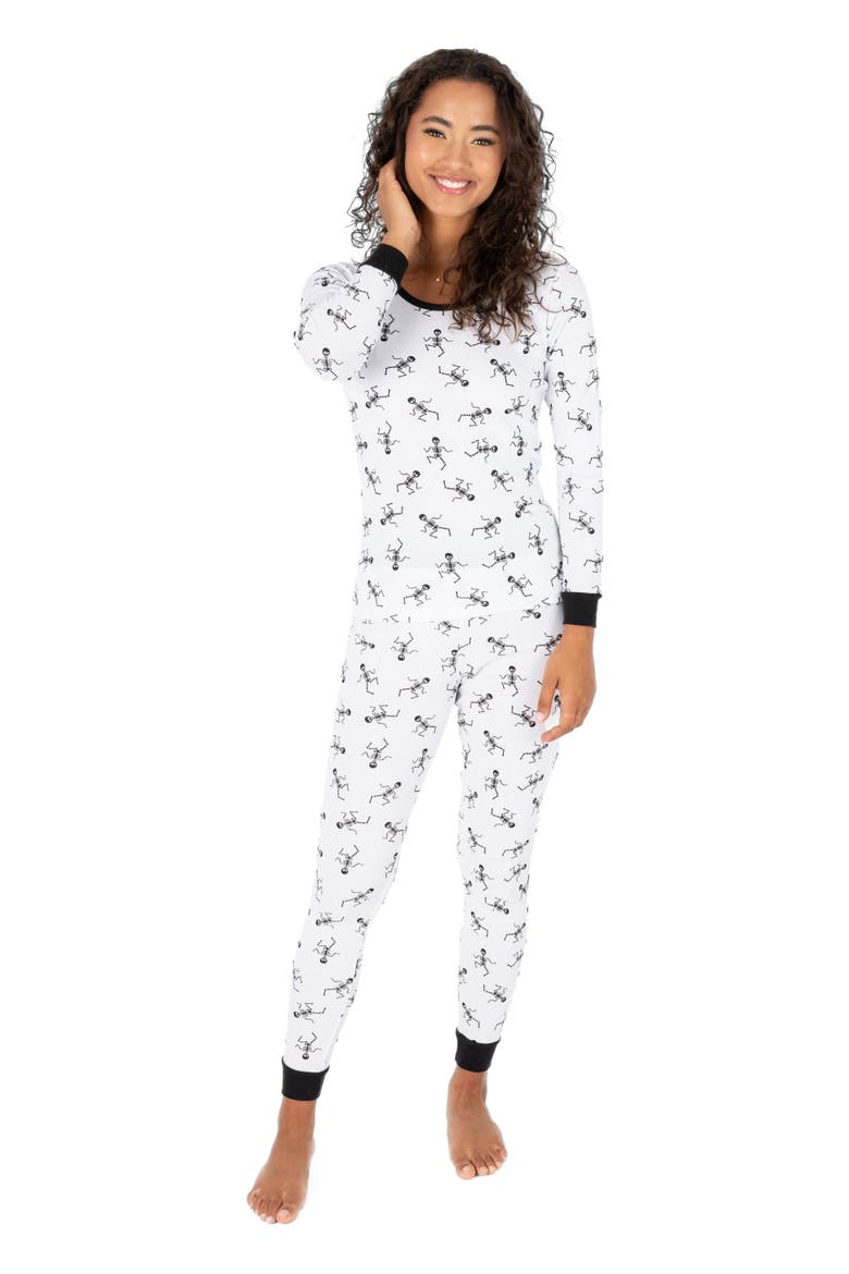 Women's Cotton Matching Family Halloween Pajamas, Alternate, color, Skeleton White