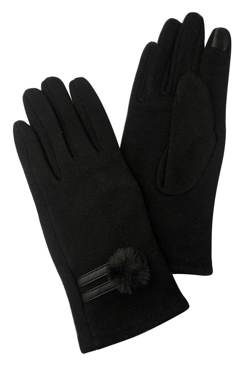 Pompom Jersey Touchscreen Gloves, Main, color, BLACK