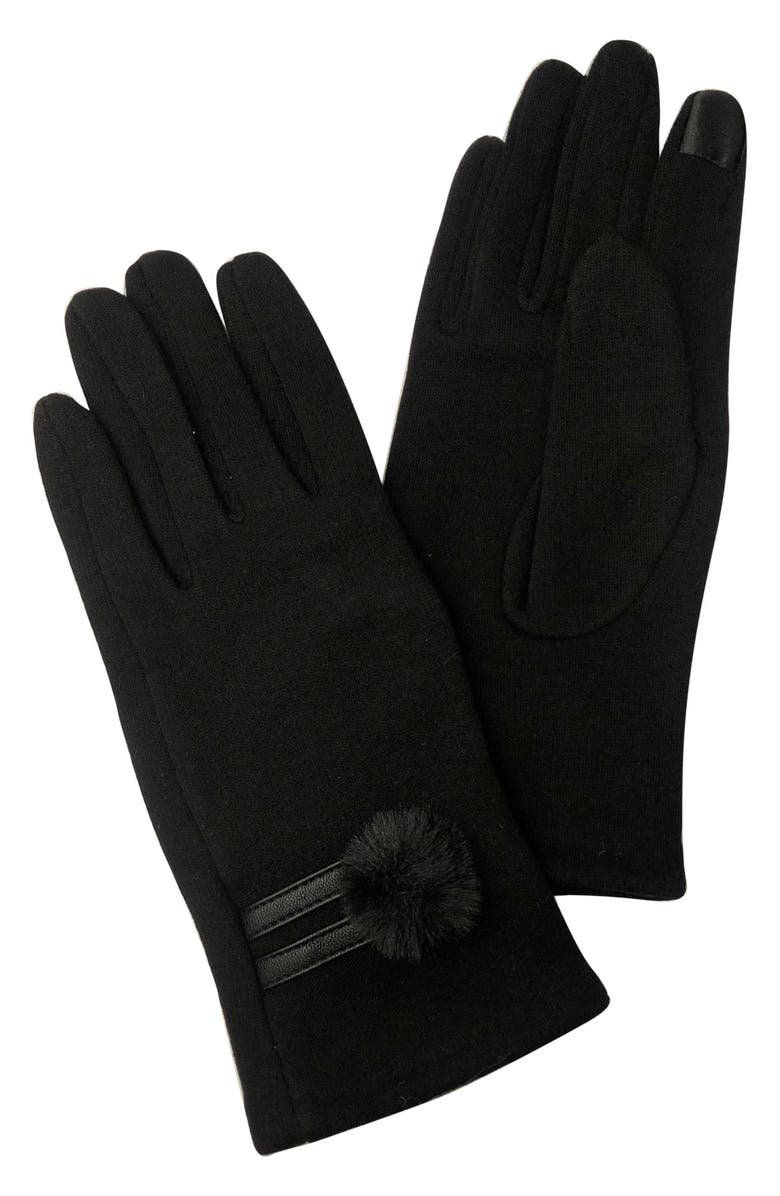 MARCUS ADLER Pompom Jersey Touchscreen Gloves, Main, color, Black