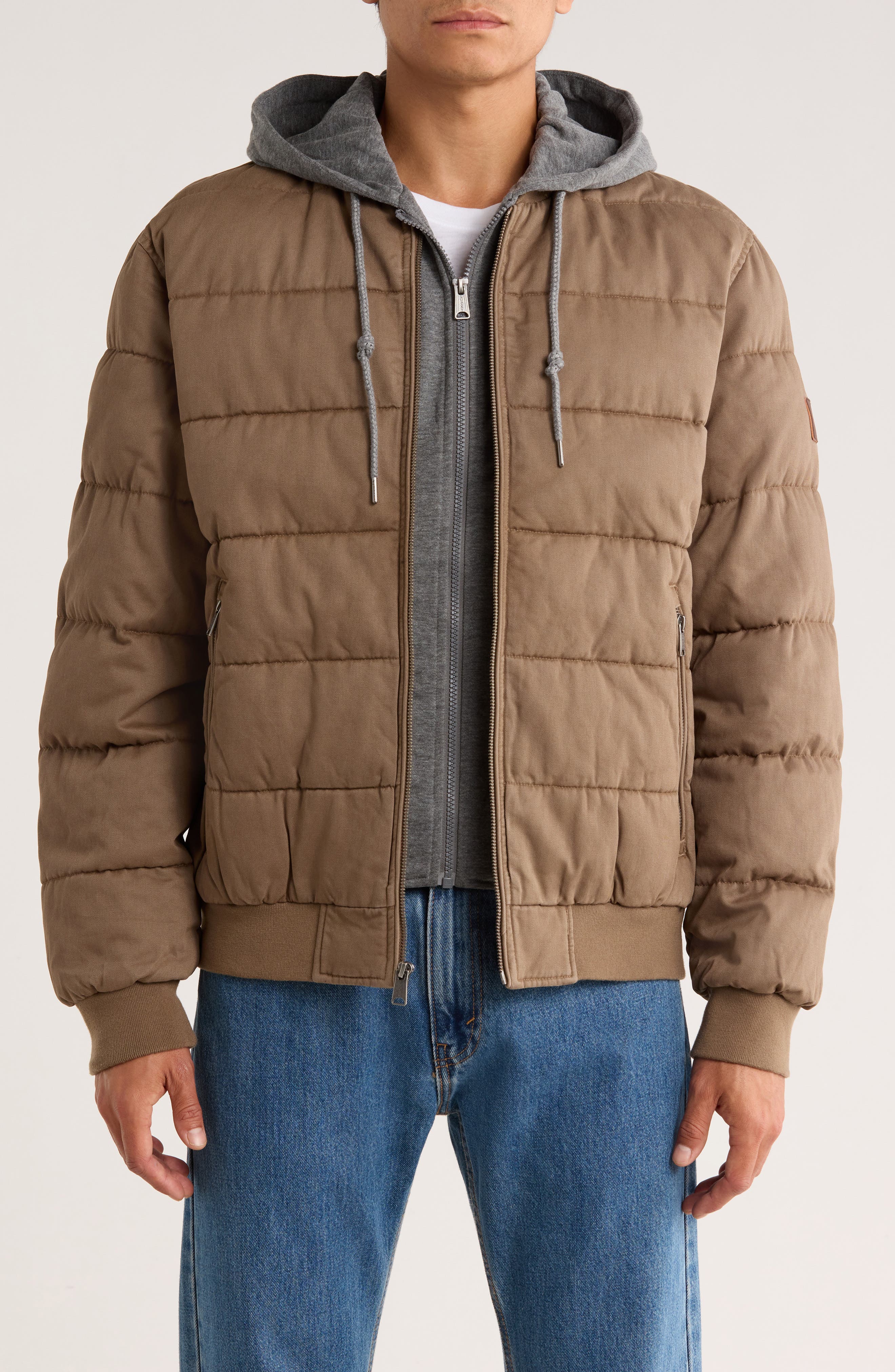 Lucky Brand Cotton Hooded Puffer Bomber Jacket