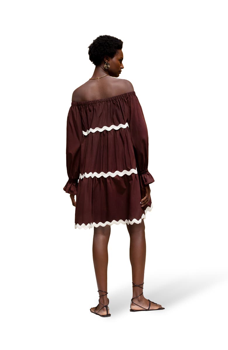 Ro&Zo Bardot Contrast Trim Dress, Alternate, color, Brown