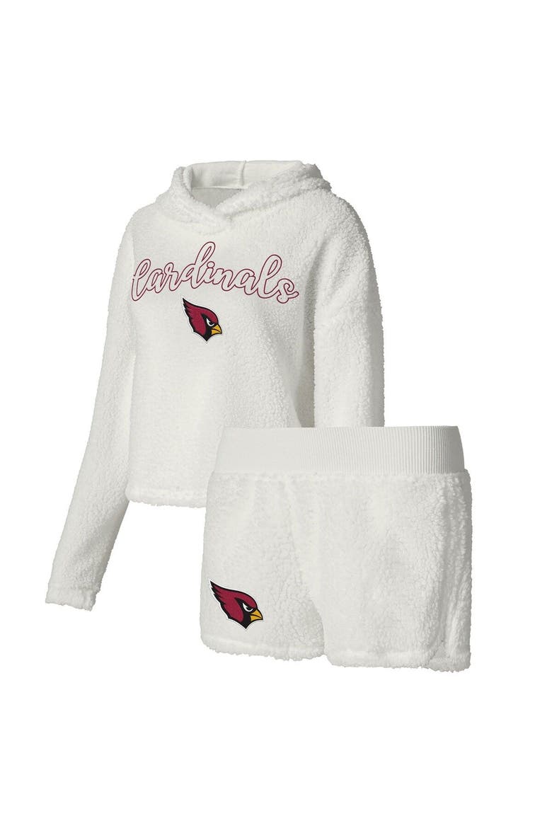 Women's Concepts Sport  White Arizona Cardinals Fluffy Pullover Sweatshirt & Shorts Sleep Set, Main, color, White