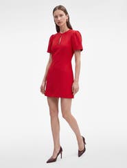 Koton Short Puff Sleeve Crew Neck Mini Dress with Keyhole Detail