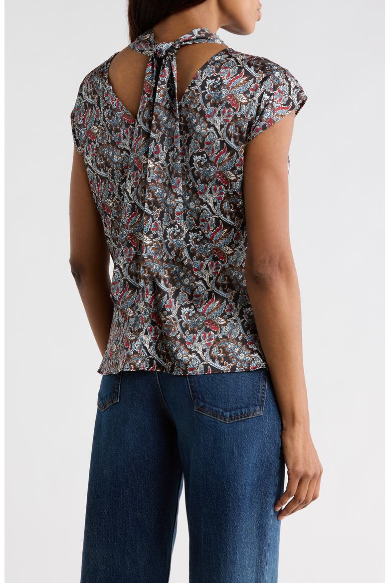 Leilany Floral Tie Neck Silk Blend Top, Alternate, color, BLACK MULTI