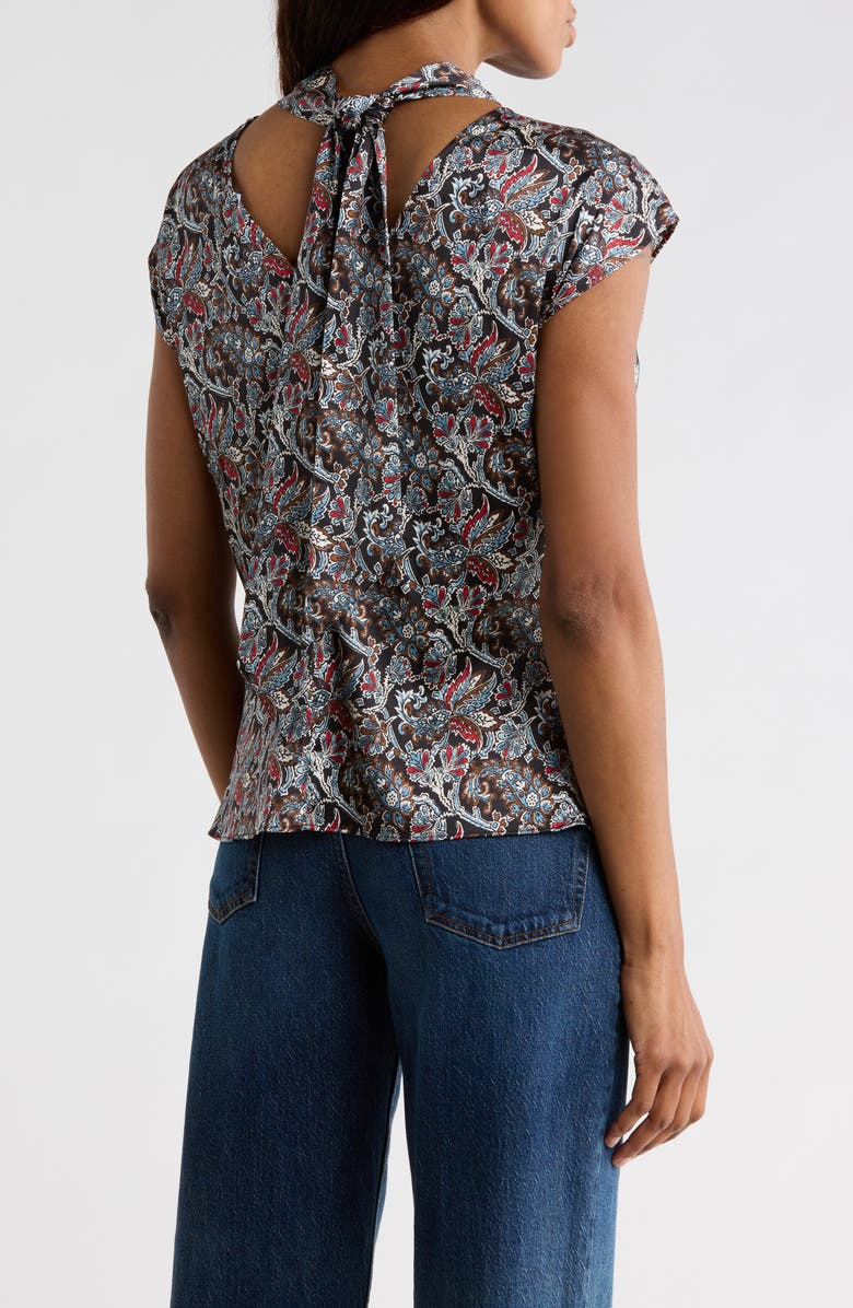 Veronica Beard Leilany Floral Tie Neck Silk Blend Top, Alternate, color, Black Multi