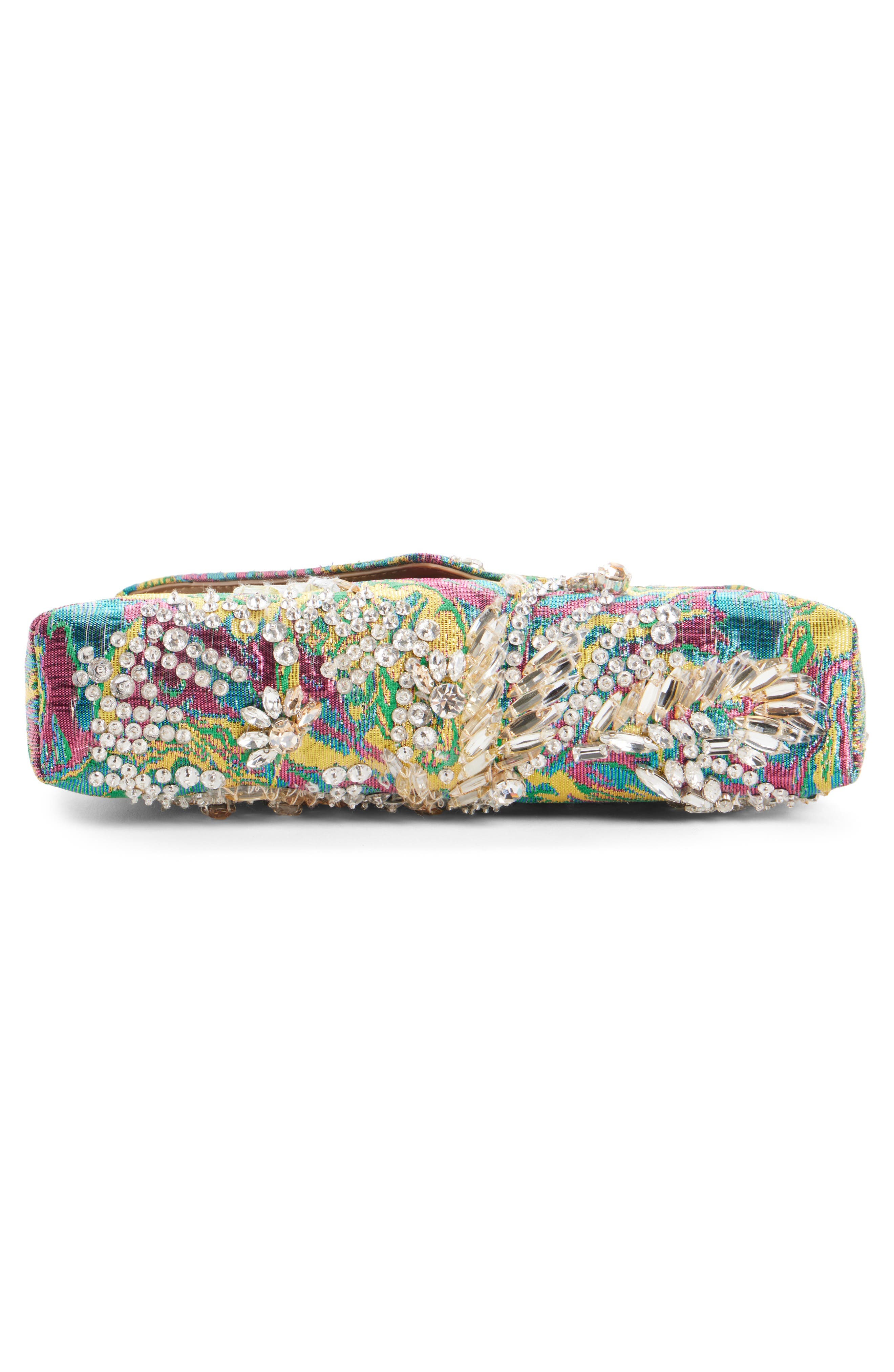 Dries Van Noten Crystal Embellished Lamé Floral Jacquard Clutch, Alternate, color, 207 Lemon
