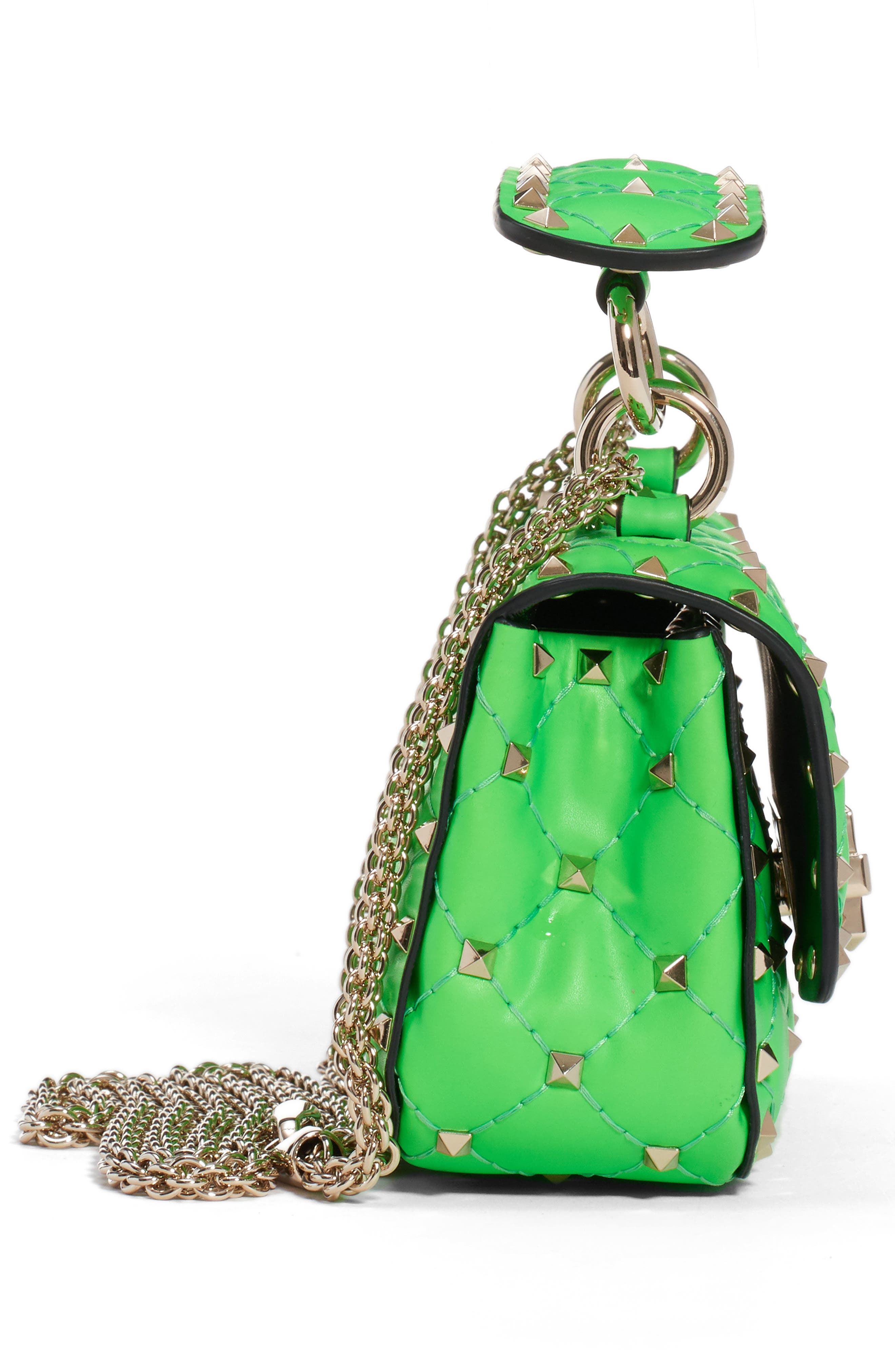 Valentino Garavani Mini Spike It Rockstud Neon Leather Shoulder Bag, Alternate, color, 