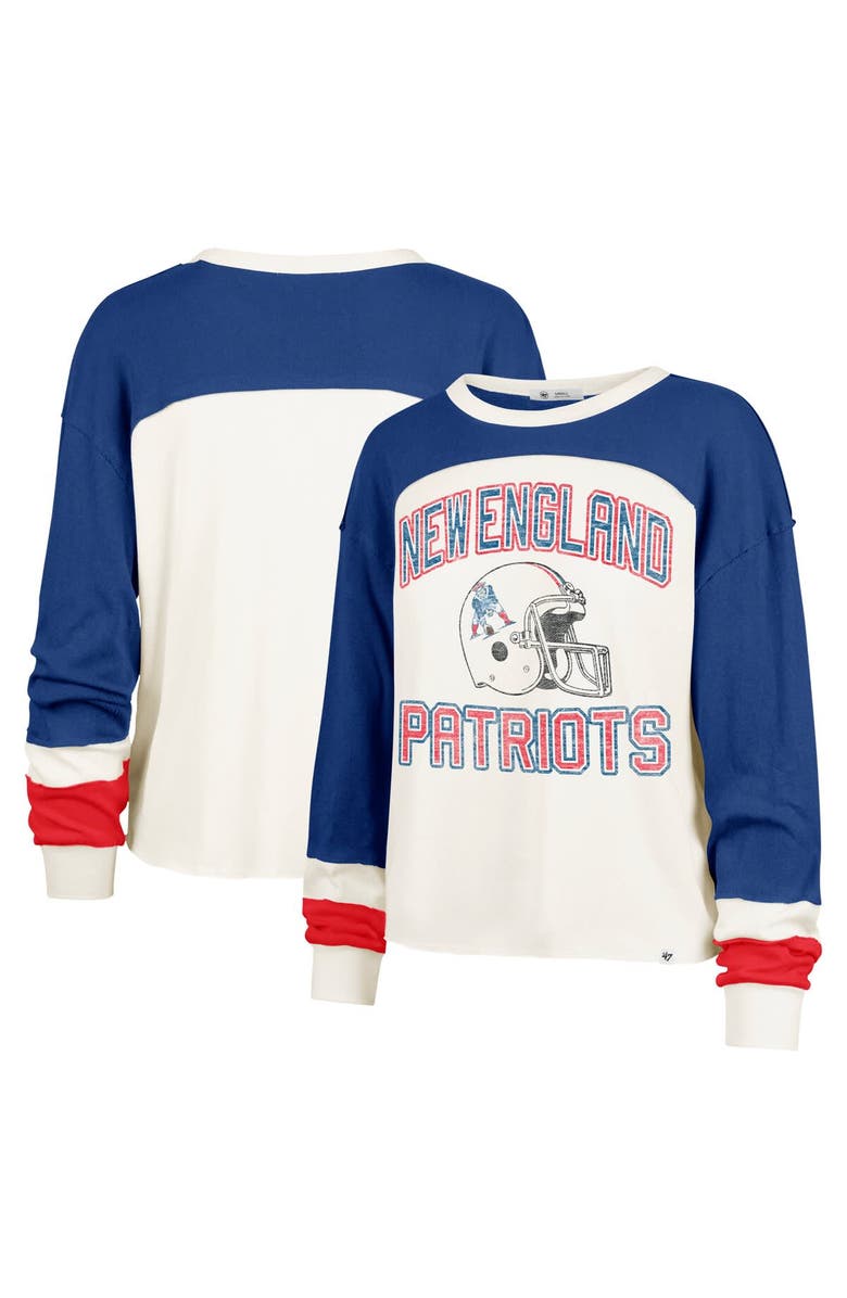 '47 Women's '47 Cream New England Patriots Double Header Curve Raglan Long Sleeve Crop Top, Main, color,