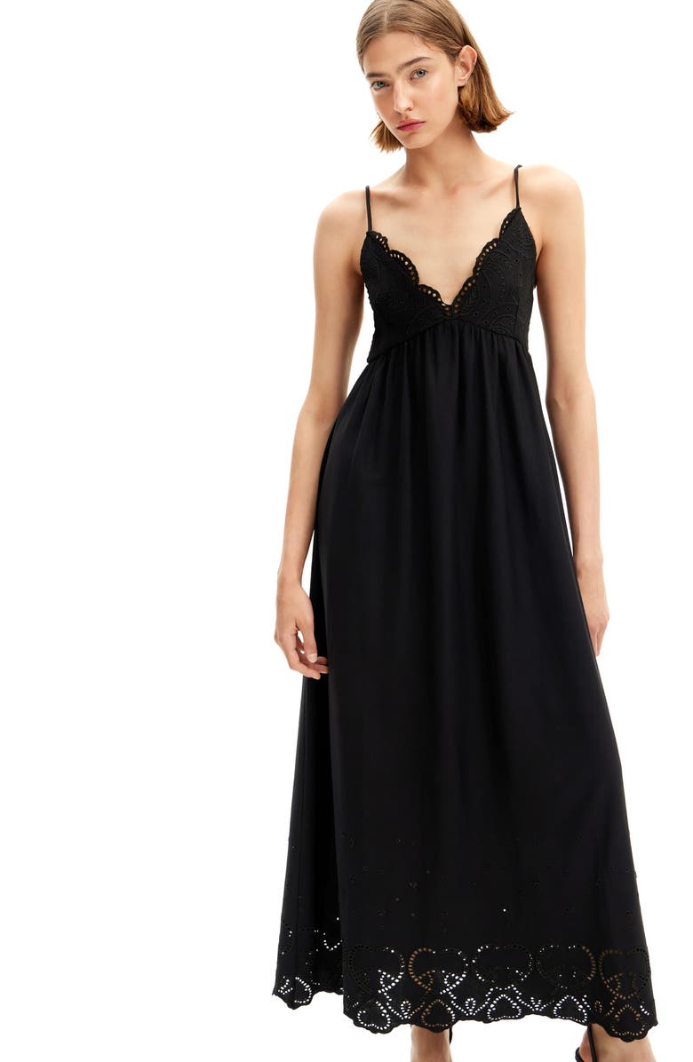 Desigual Temis Eyelet Trim A-Line Dress, Alternate, color, Black